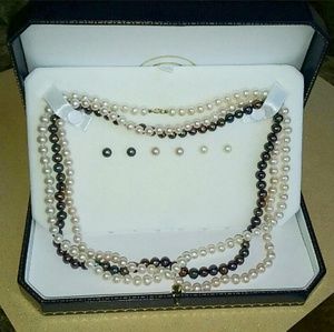 3 color pearl necklace/earring set